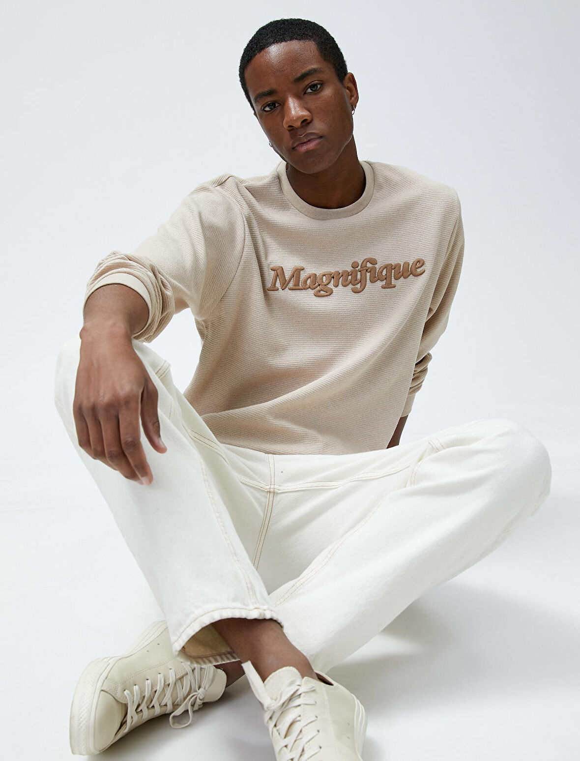 Yazı Baskılı Sweatshirt Bisiklet Yaka