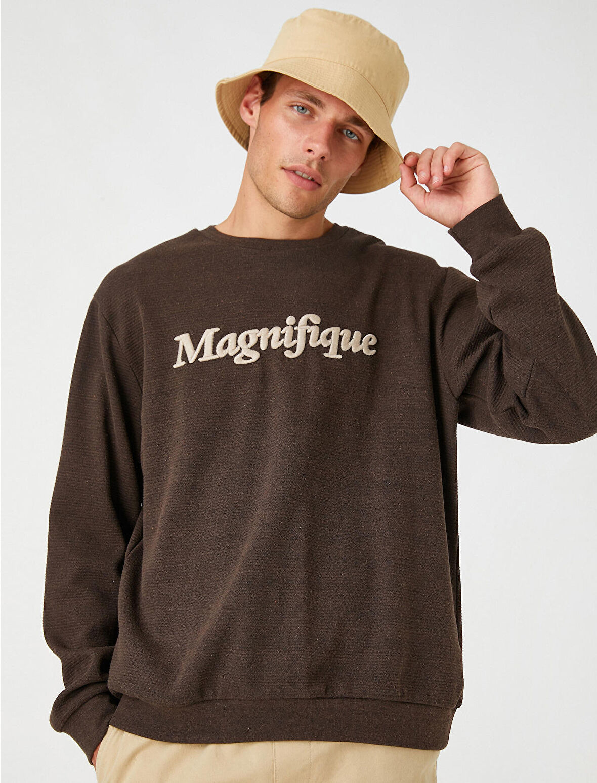 Yazı Baskılı Sweatshirt Bisiklet Yaka