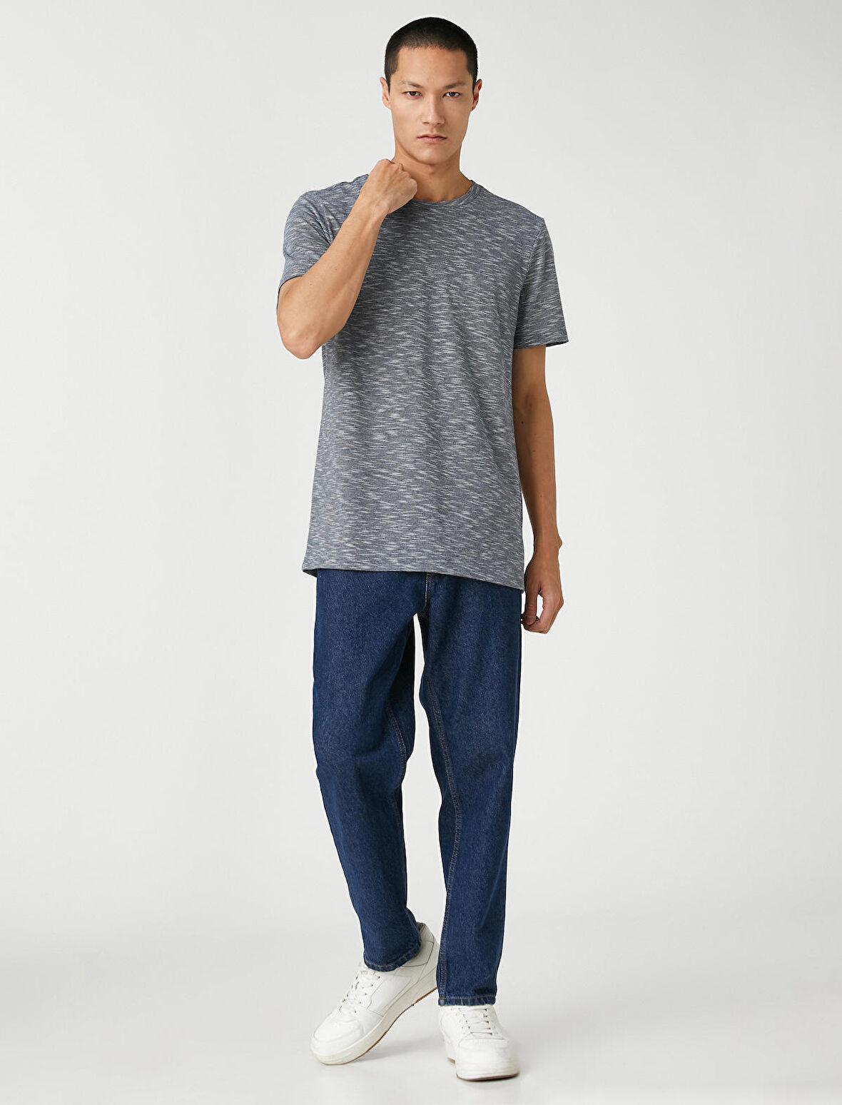 Basic Kırçıllı Tişört Bisiklet Yaka Slim Fit