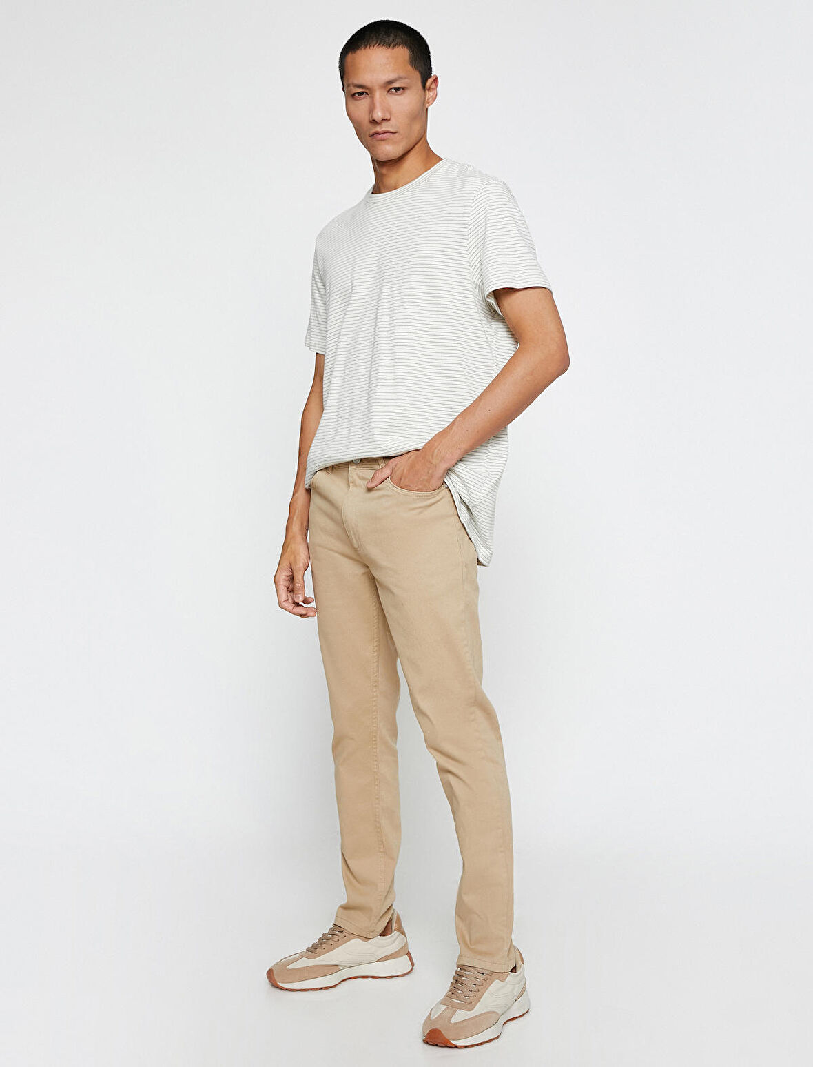 Basic Gabardin Pantolon Slim Fit Düğme Detaylı Cepli