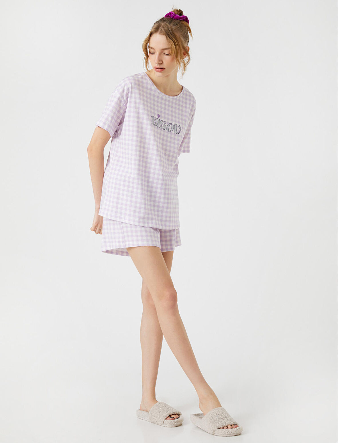Pamuklu Pijama Takımı Kısa Kollu Baskılı Şortlu
