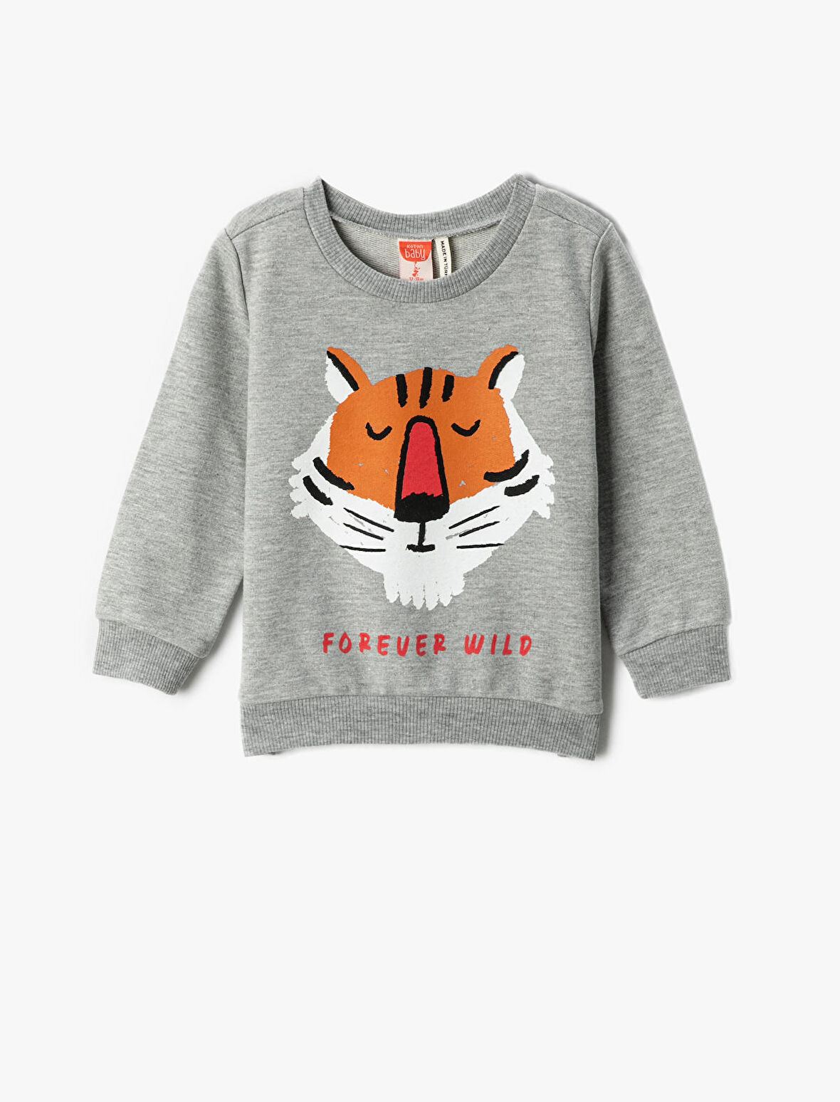 Kaplan Baskılı Sweatshirt Uzun Kollu Bisiklet Yaka 