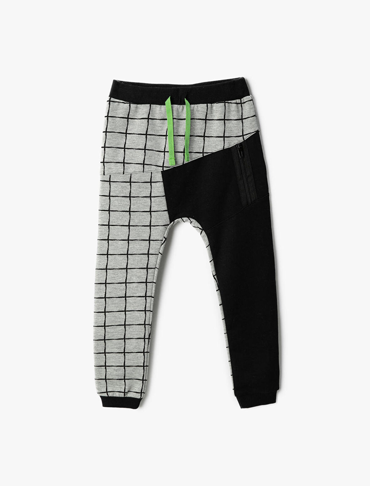 Jogger Eşofman Altı Kareli Renk Kontrastlı Beli Bağlamalı