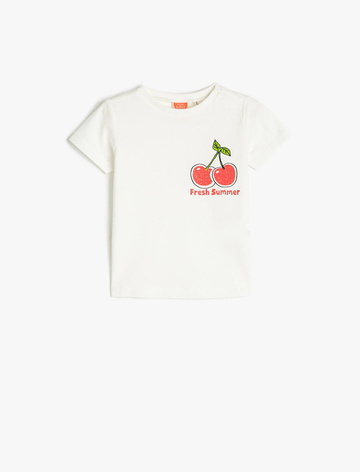 Tişört Kısa Kollu Yuvarlak Yaka Kiraz Baskılı Pamuklu