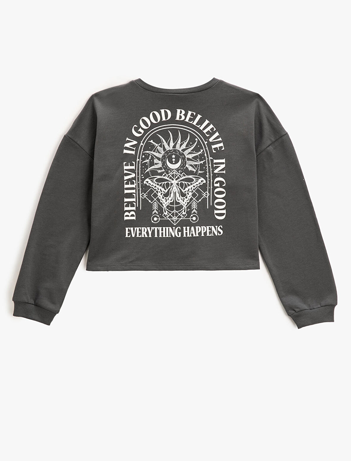 Crop Sweatshirt Baskılı Bisiklet Yaka