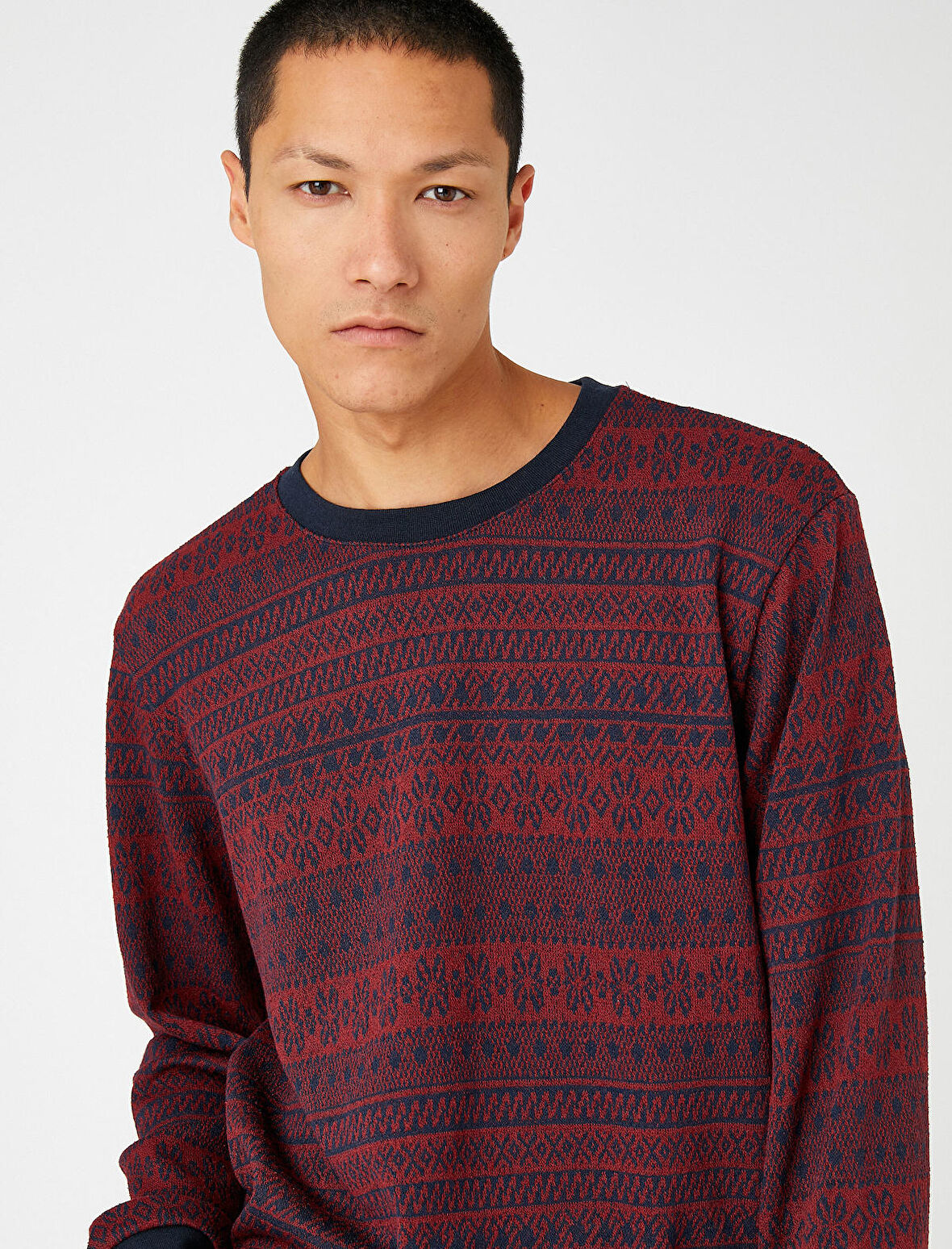 Basic Jakarlı Kazak Bisiklet Yaka Uzun Kollu 