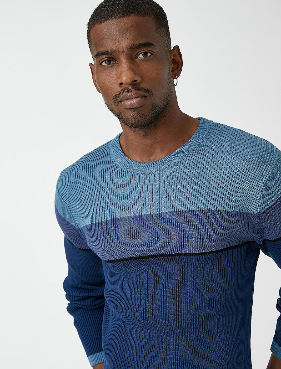 Basic Triko Kazak Bisiklet Yaka Renk Bloklu