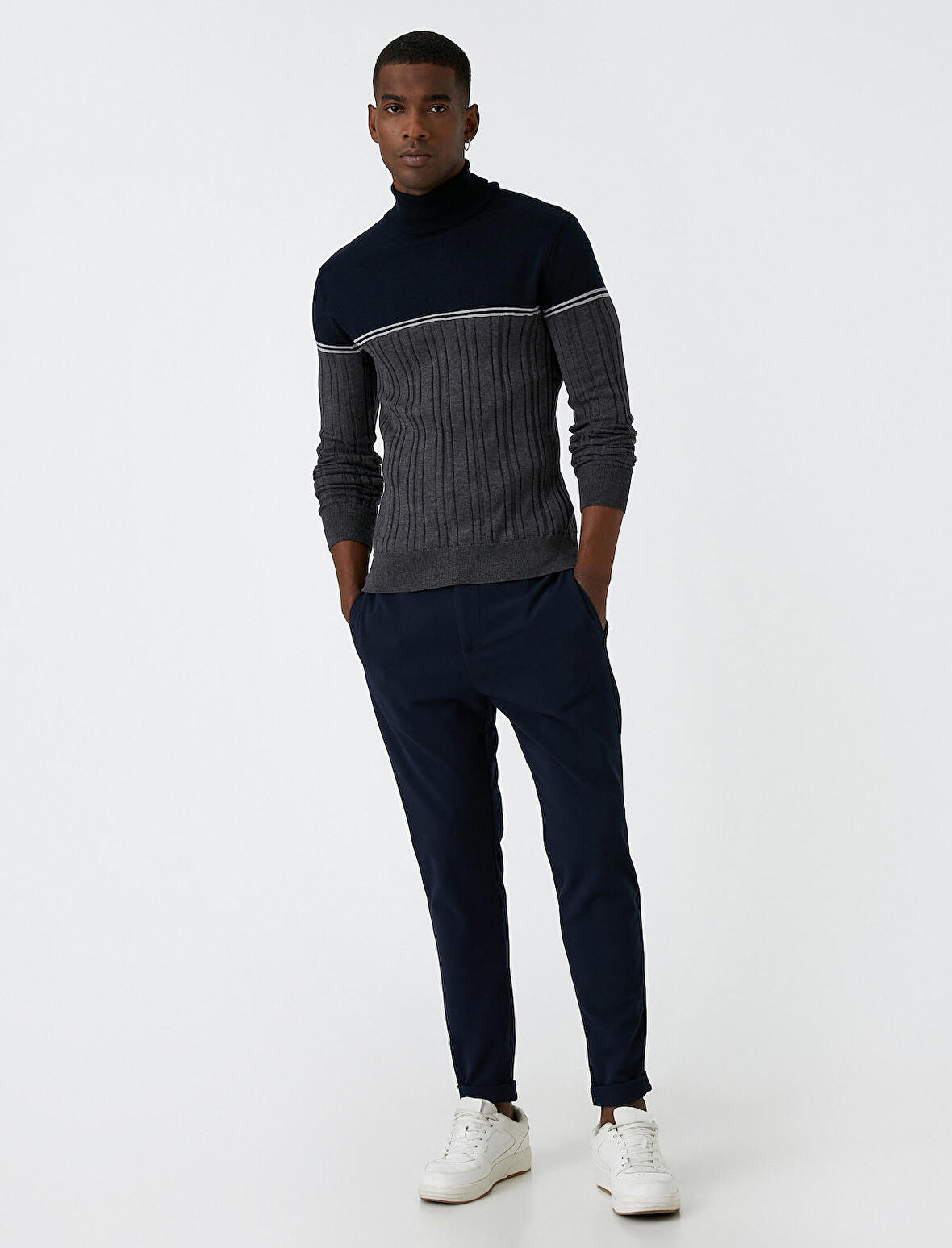 Balıkçı Yaka Triko Kazak Renk Bloklu