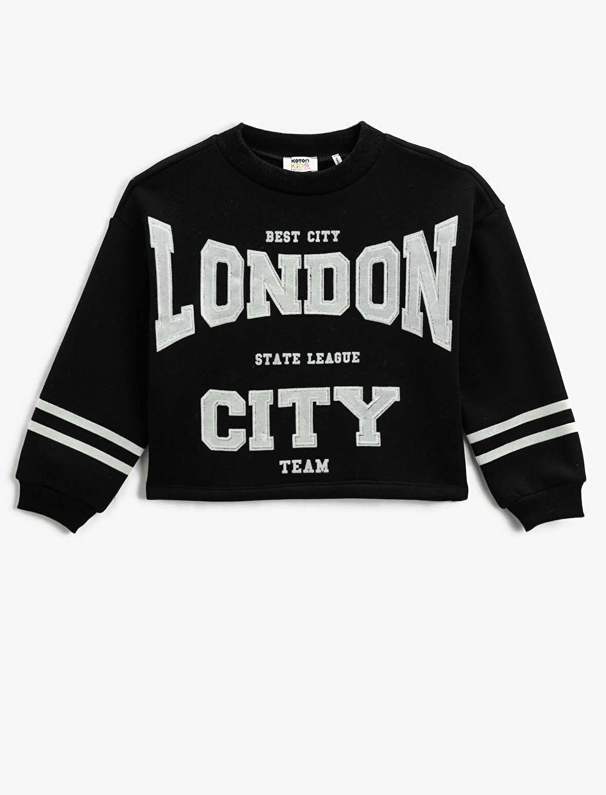 Crop Oversize Sweatshirt Çizgili Aplike Detaylı Uzun Kollu 