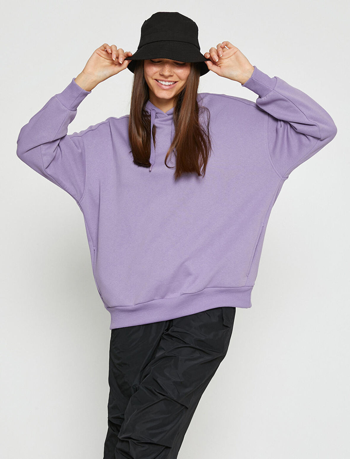 Basic Oversize Sweatshirt Kapüşonlu İçi Polarlı