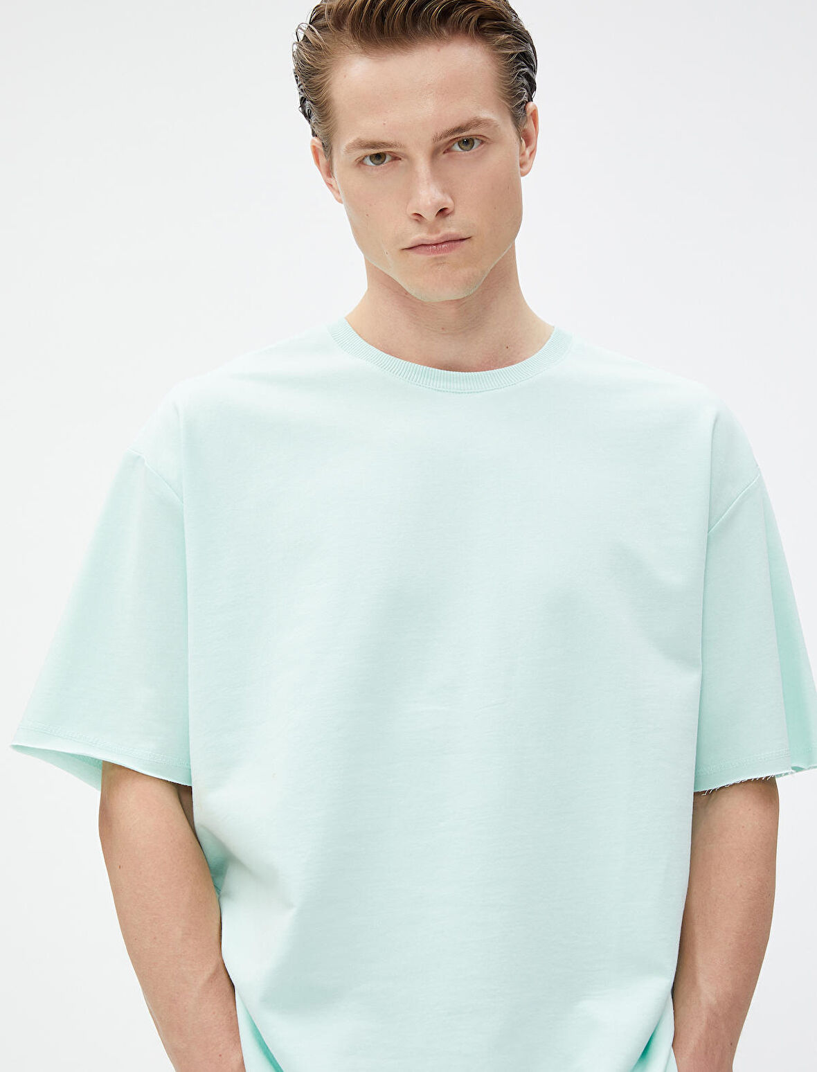 Basic Oversize Tişört Bisiklet Yaka Kısa Kollu