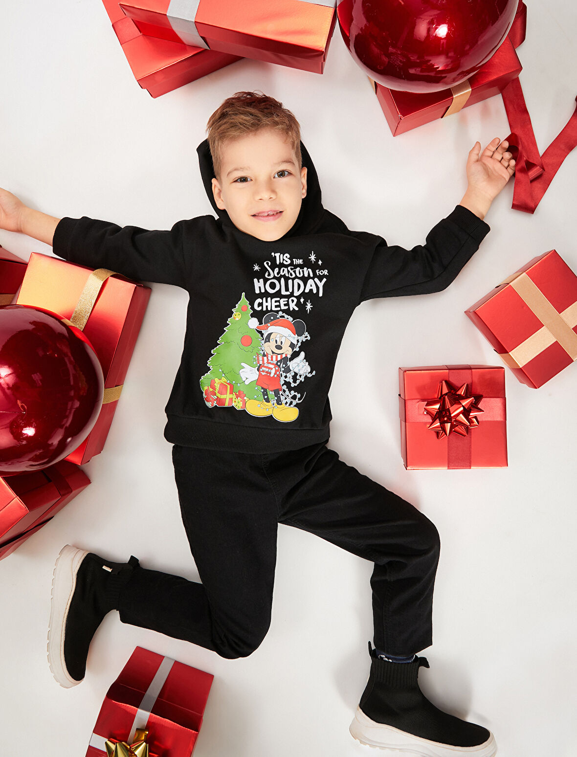 Mickey Mouse Kapşonlu Sweat Yılbaşı Temalı Lisanslı