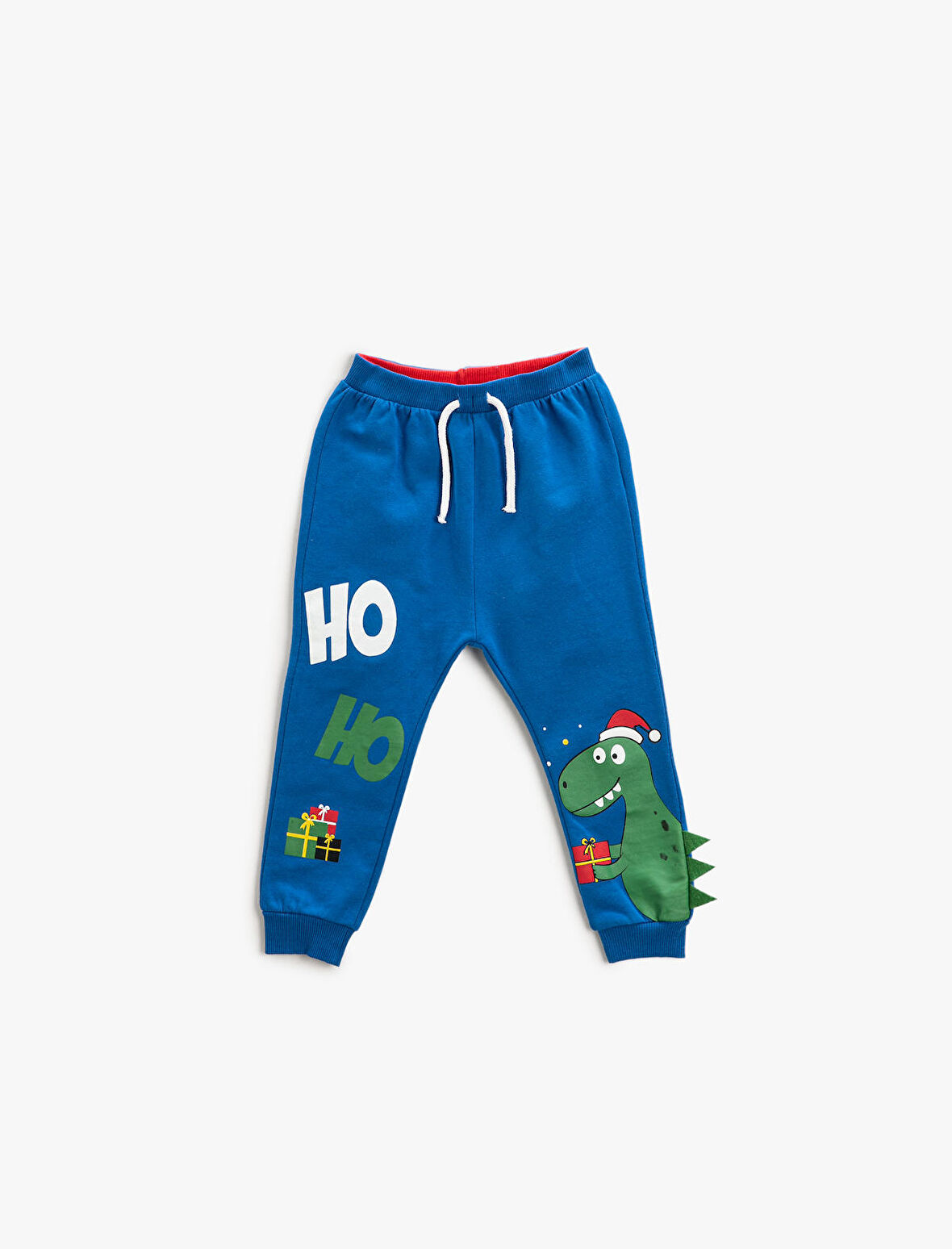 Jogger Eşofman Altı Yılbaşı Temalı Dinozor Baskılı Beli Bağlamalı