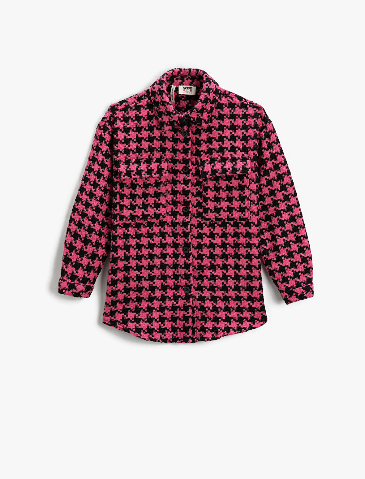 Tüvit Oversize Gömlek Ceket Kazayağı Desenli Kapaklı Cepli