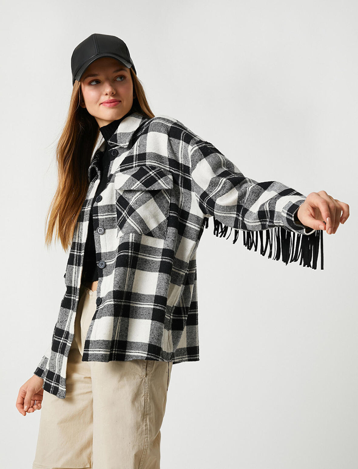 Oduncu Gömlek Ceket Püskül Detaylı Cepli Düğmeli