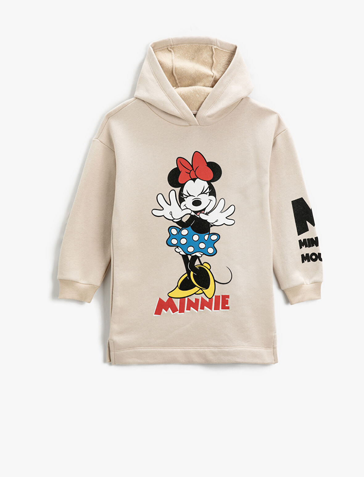 Sweat Elbise Minnie Mouse Baskılı Kapüşonlu Lisanslı Şardonlu