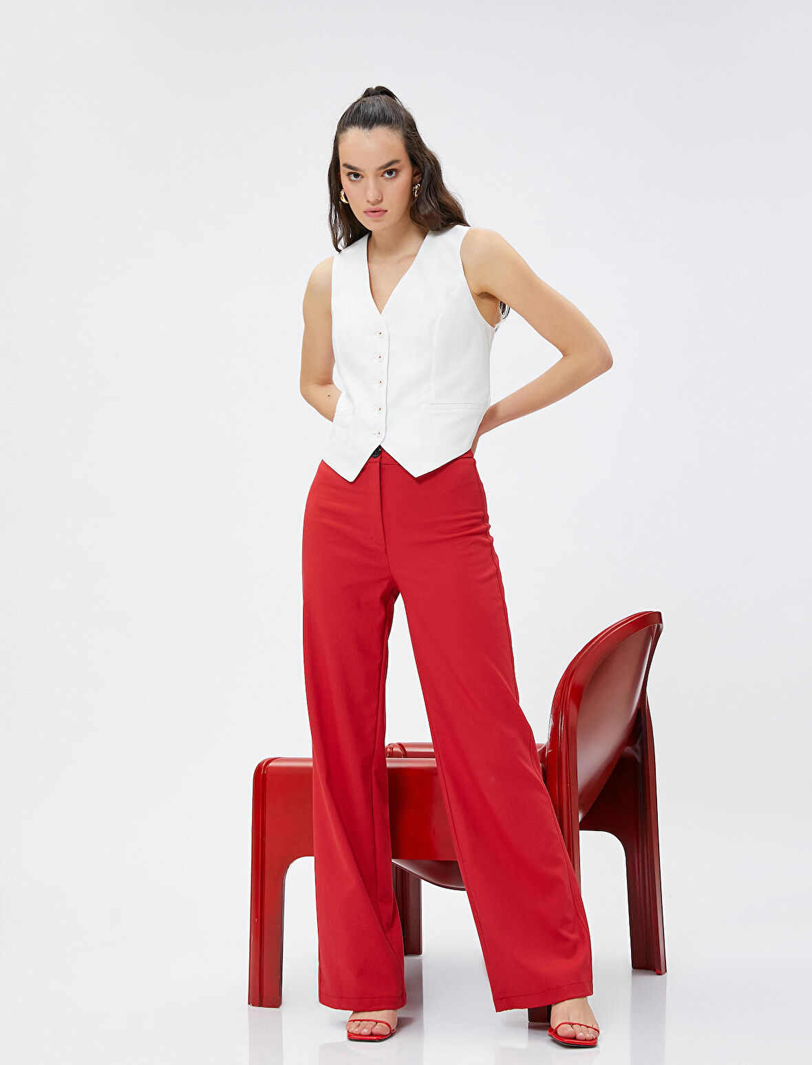 Bol Paça Pantolon Yüksek Bel Düğmeli