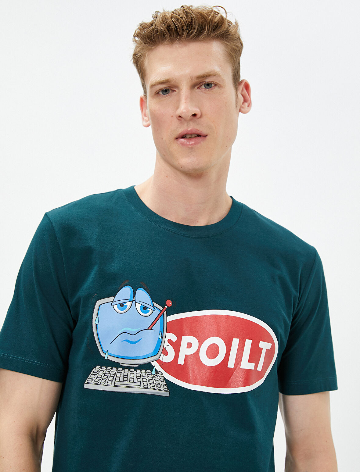 Baskılı Tişört Slim Fit Bisiklet Yaka Kısa Kollu Pamuklu