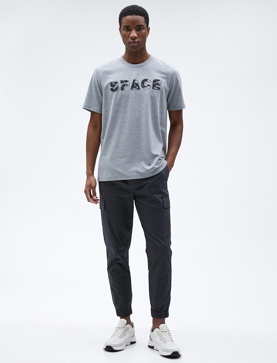 Slogan Baskılı Tişört Bisiklet Yaka Kısa Kollu Dokulu