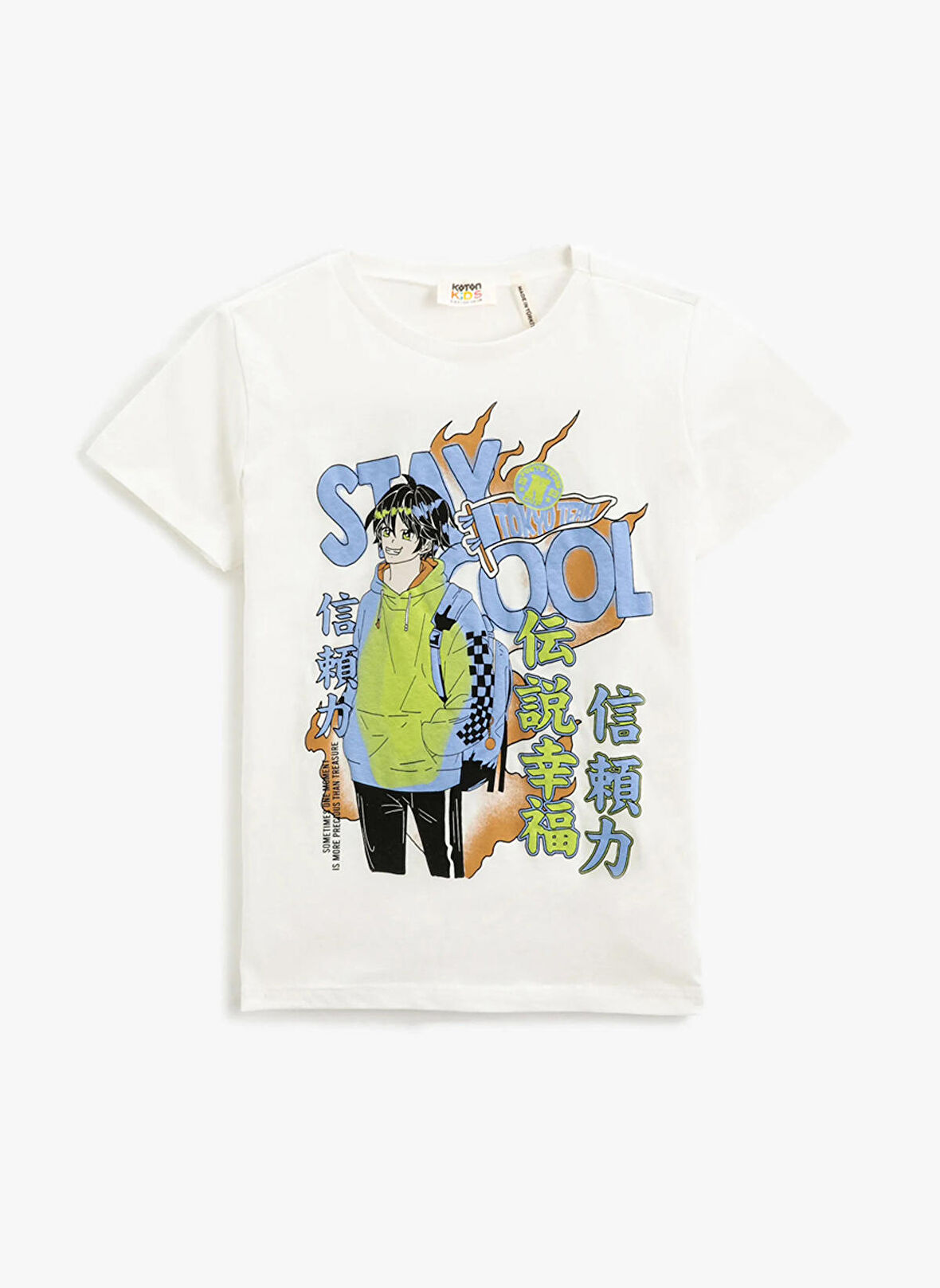Koton Beyaz Erkek Çocuk Bisiklet Yaka Kısa Kollu Baskılı T-Shirt 3SKB10231TK
