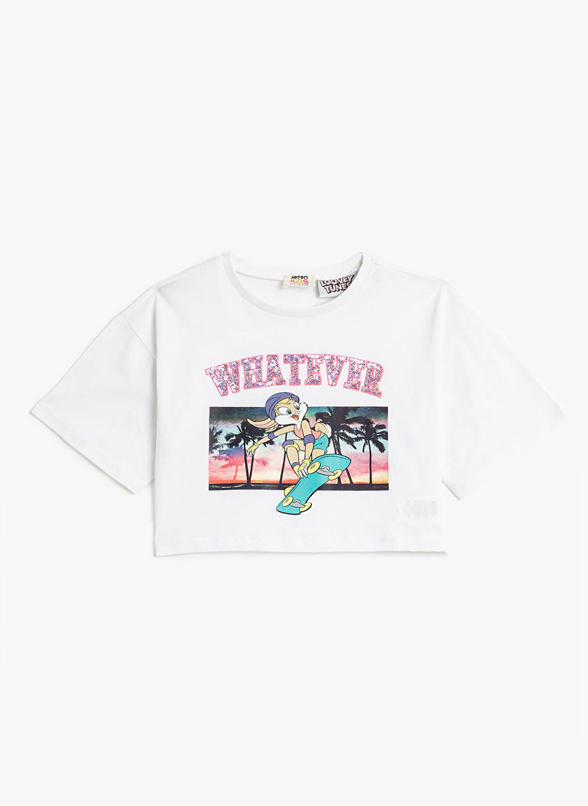Koton Beyaz Kız Çocuk Bisiklet Yaka Kısa Kollu Baskılı T-Shirt 3SKG10162AK