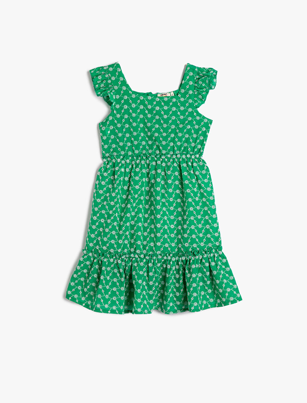 Midi Elbise Fırfırlı Kolsuz Kare Yaka 