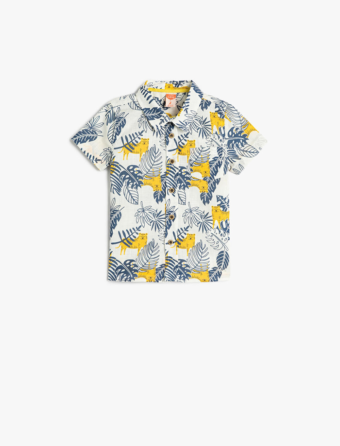 Gömlek Grafik Kaplan Baskılı Floral Kısa Kollu Cepli Pamuklu