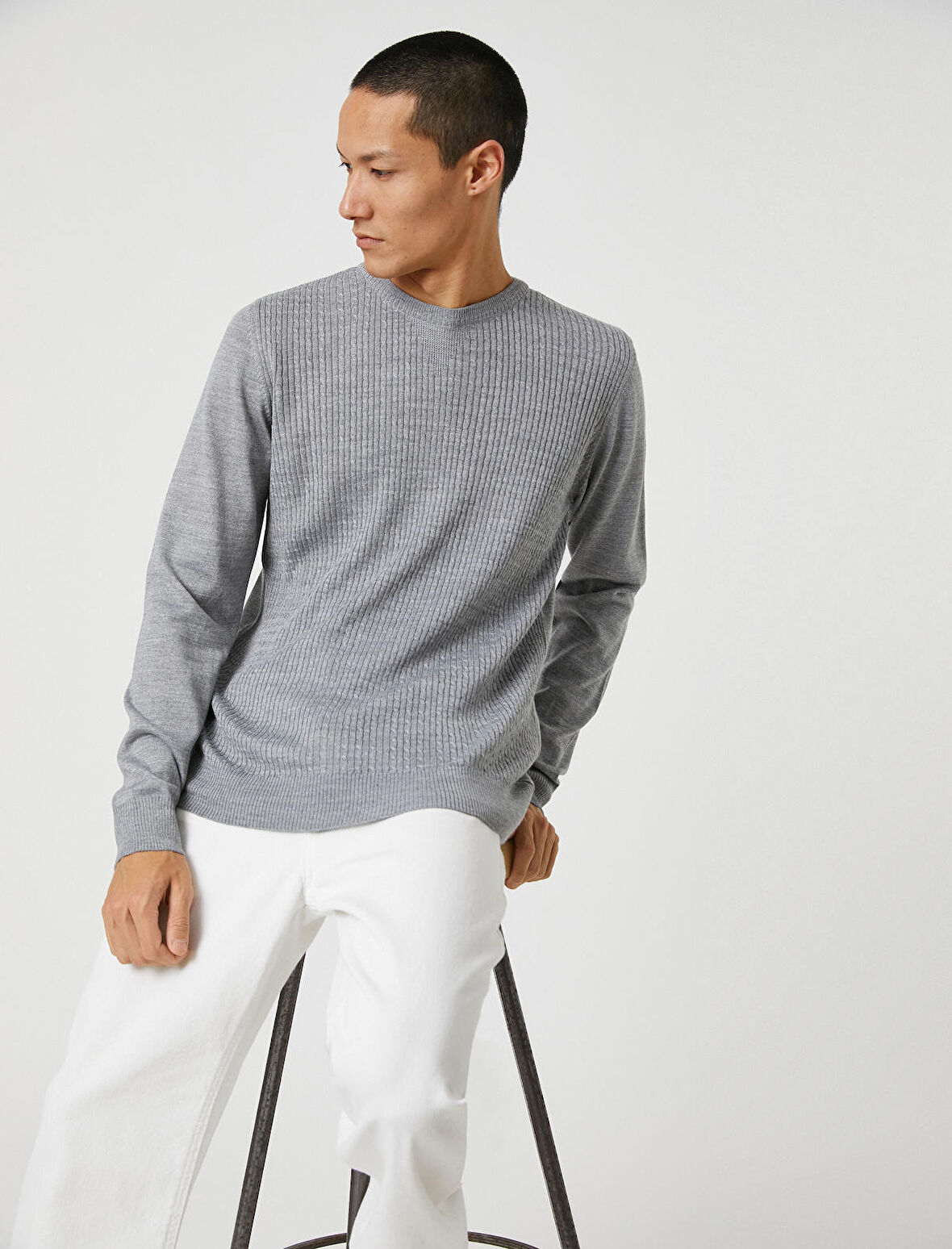 Basic Triko Kazak Örgü Detaylı Bisiklet Yaka 