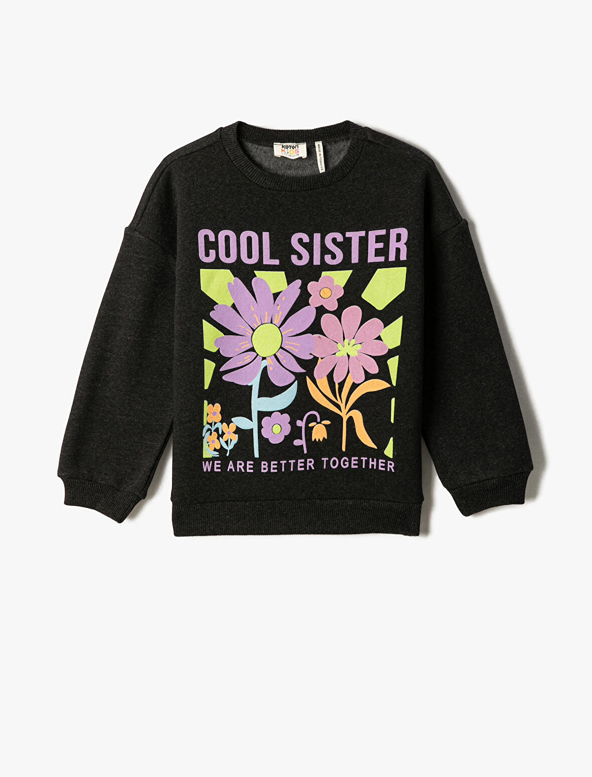 Çiçekli Sweatshirt Uzun Kollu Bisiklet Yaka Şardonlu