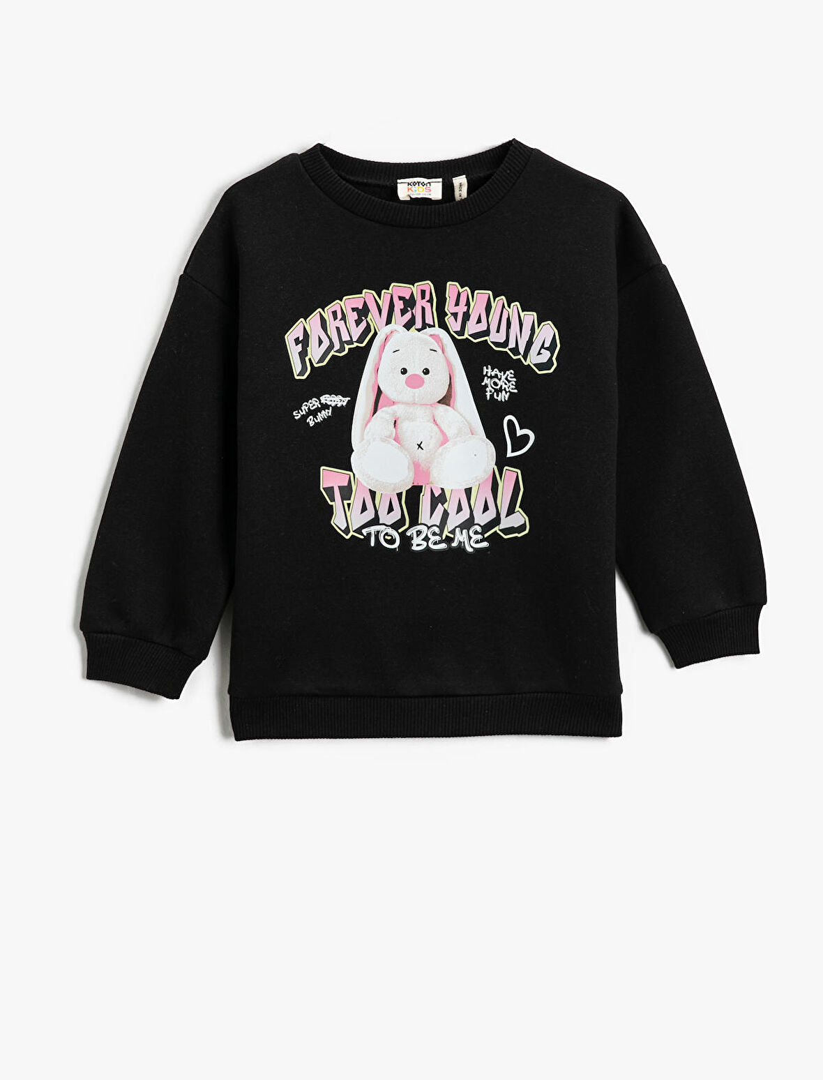 Tavşan Baskılı Sweatshirt Uzun Kollu Bisiklet Yaka Şardonlu