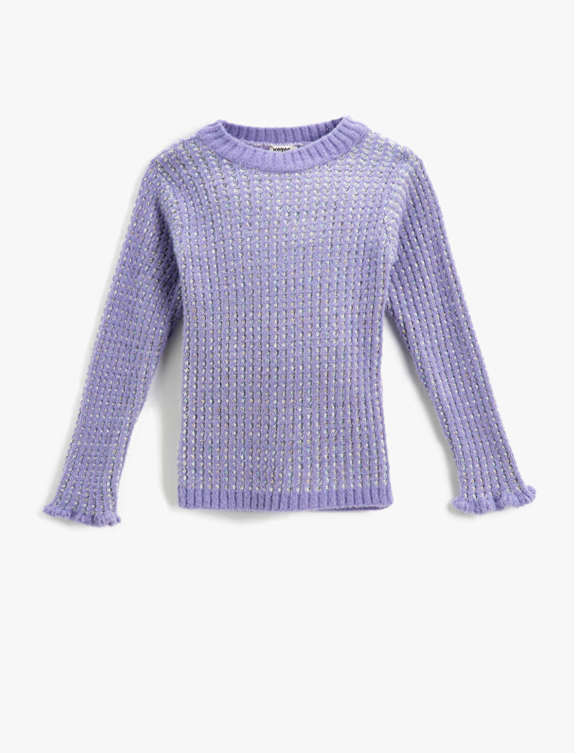 Ribanalı Dokulu Örgü Kazak Yuvarlak Yaka Uzun Kollu Kolları Fırfır Detaylı