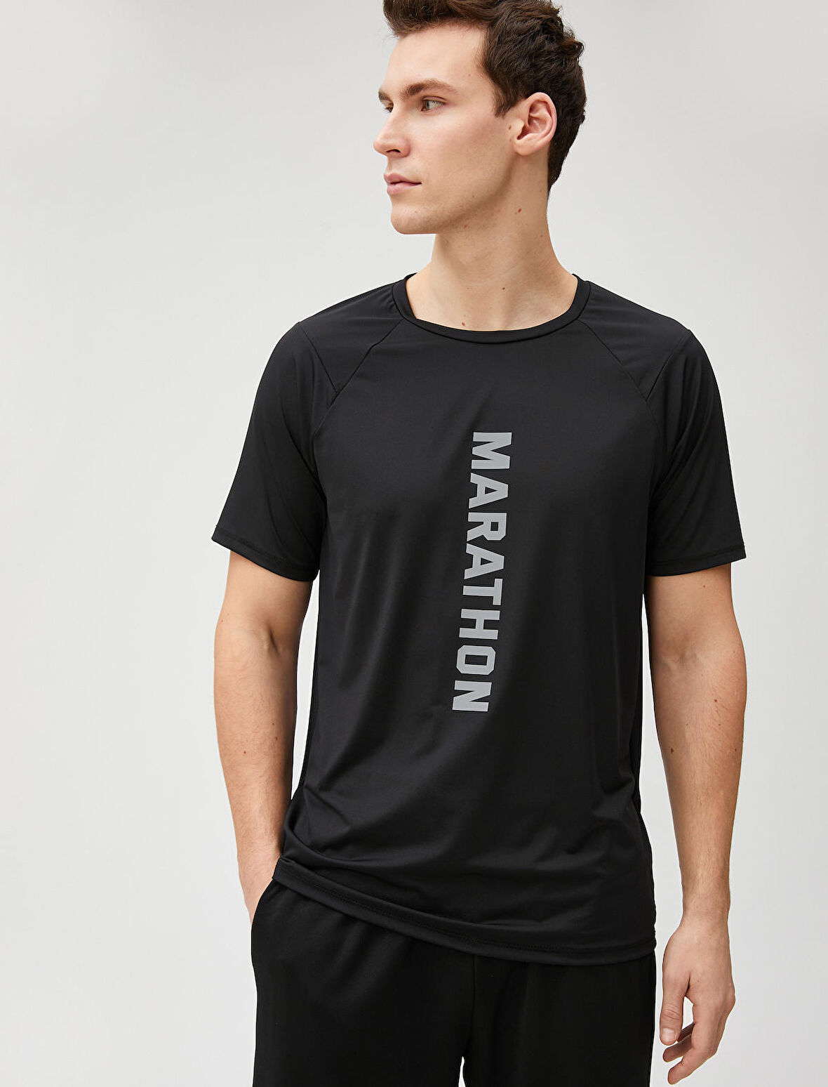 Spor Tişört Slogan Baskılı Bisiklet Yaka Reglan Kol
