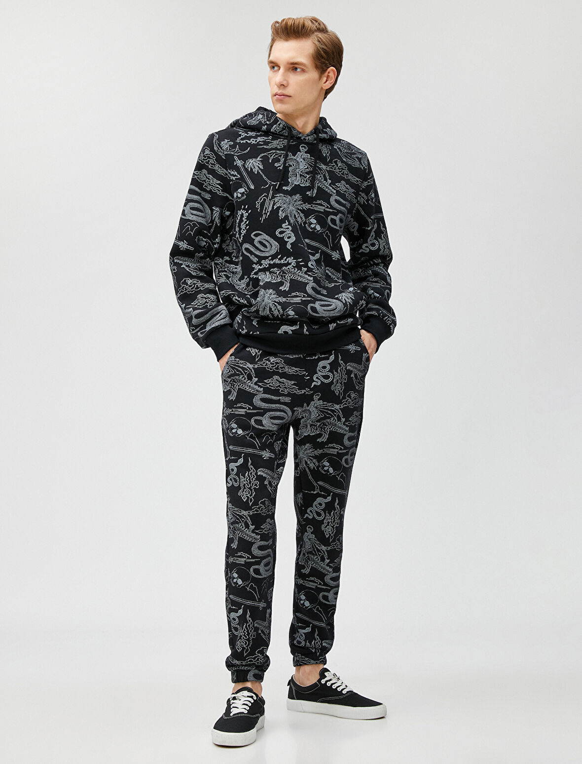 Kuru Kafa Baskılı Eşofman Altı Beli Bağcıklı Cepli