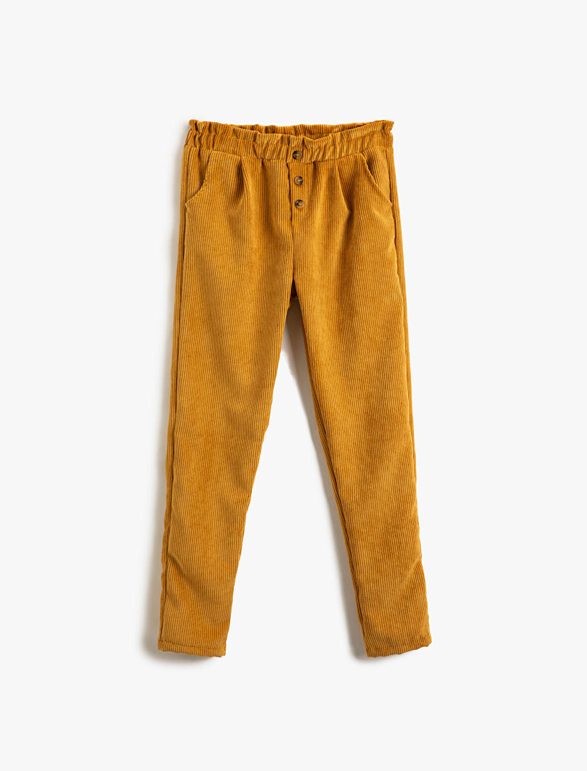 Fitilli Kadife Pantolon Yüksek Bel Düğme Detaylı Cepli