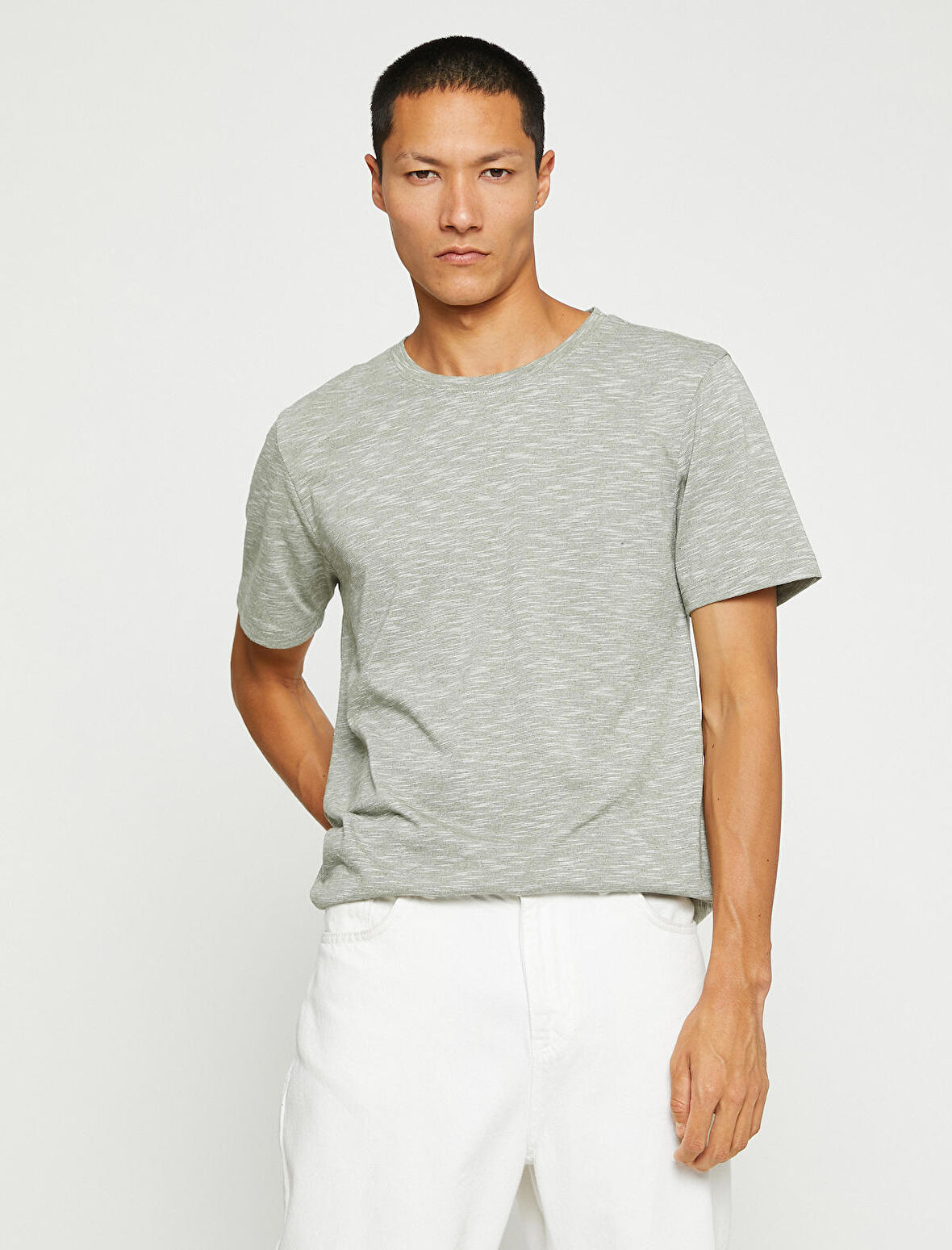 Basic Kırçıllı Tişört Bisiklet Yaka Slim Fit