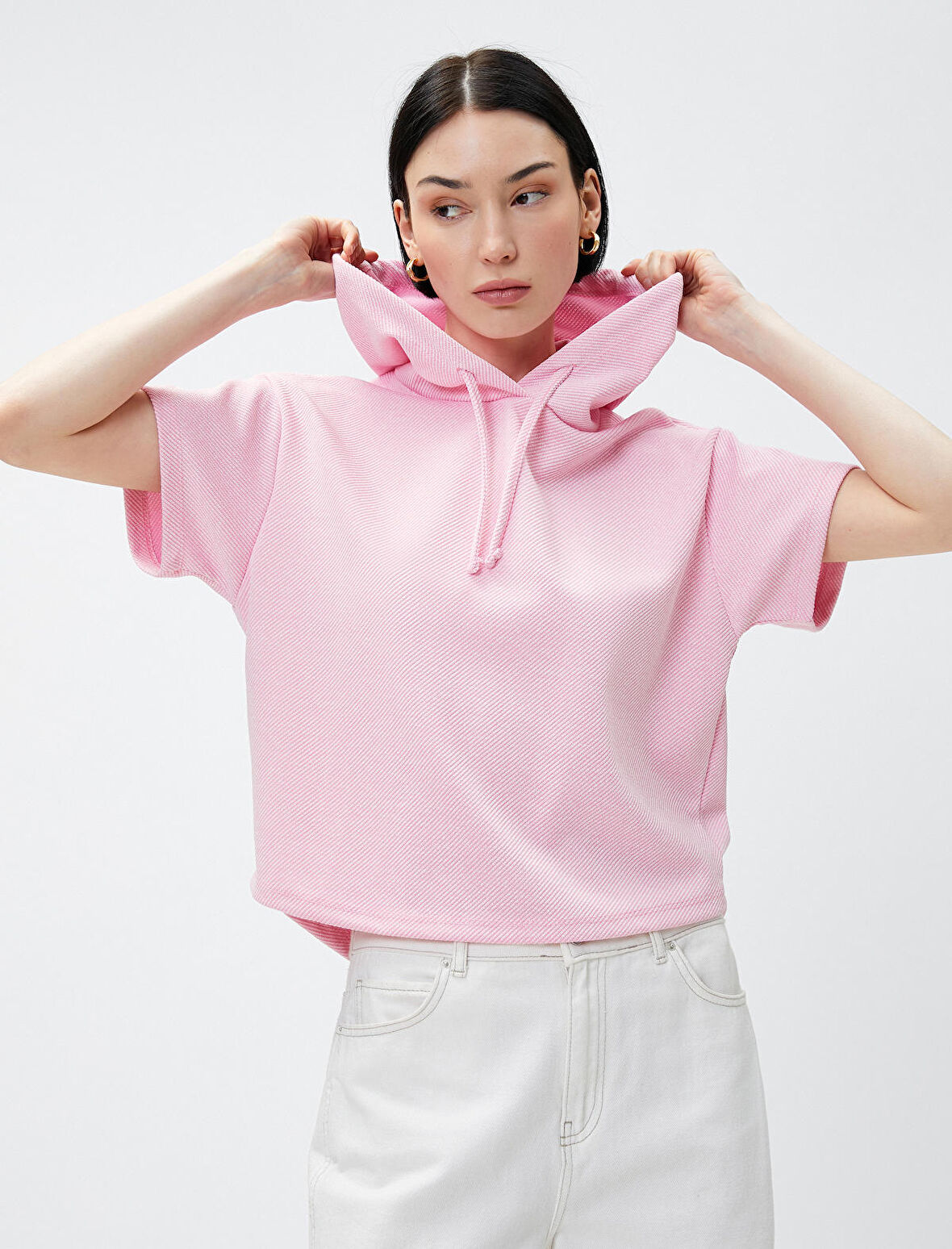 Kısa Kollu Sweatshirt Kapüşonlu