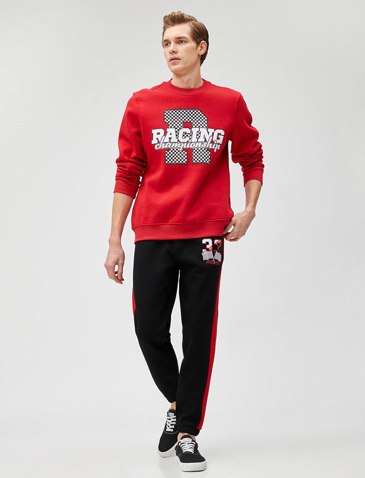 Jogger Eşofman Altı Yarış Temalı Baskılı Beli Bağcıklı Cepli