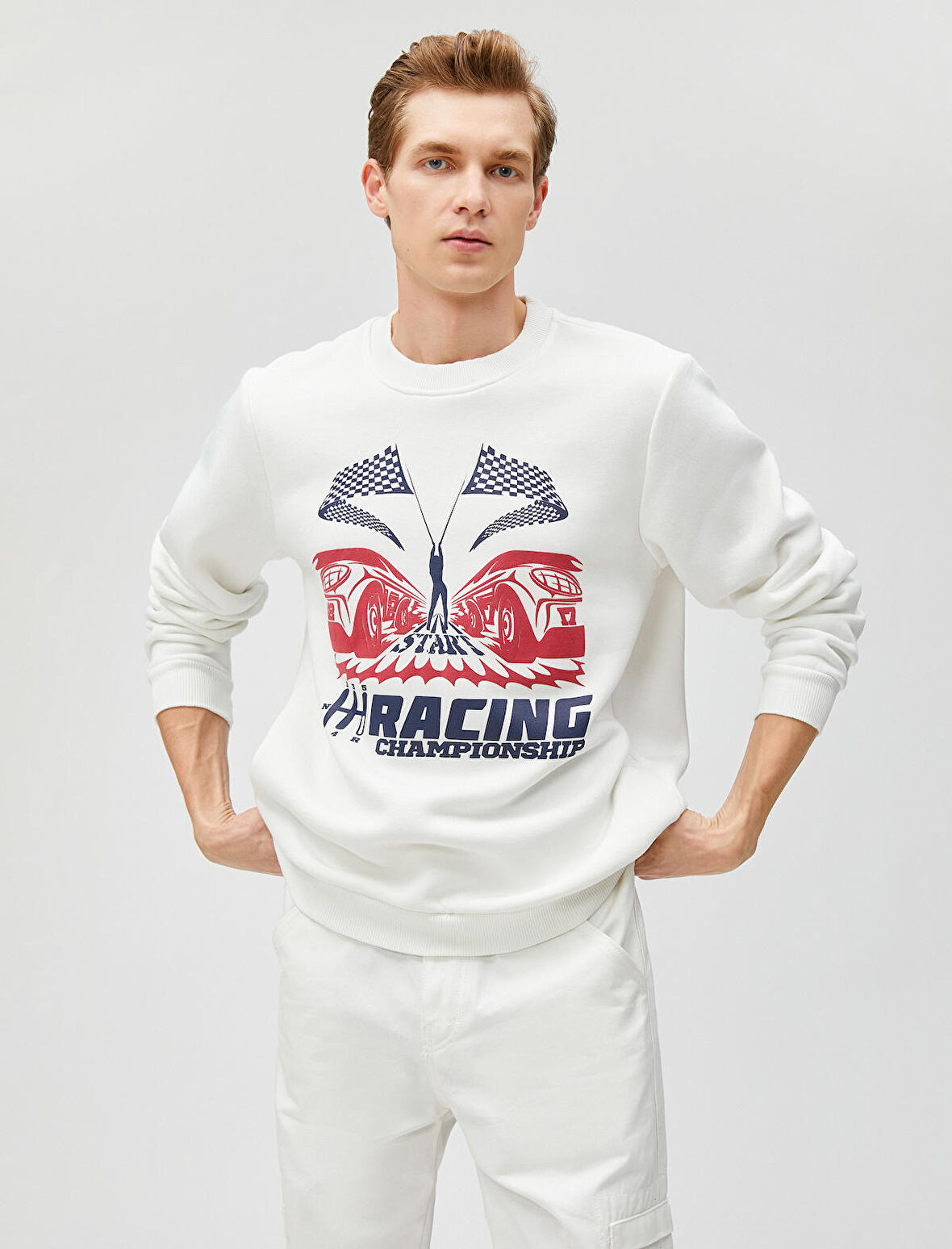 Baskılı Sweatshirt Yarış Temalı Bisiklet Yaka Uzun Kollu