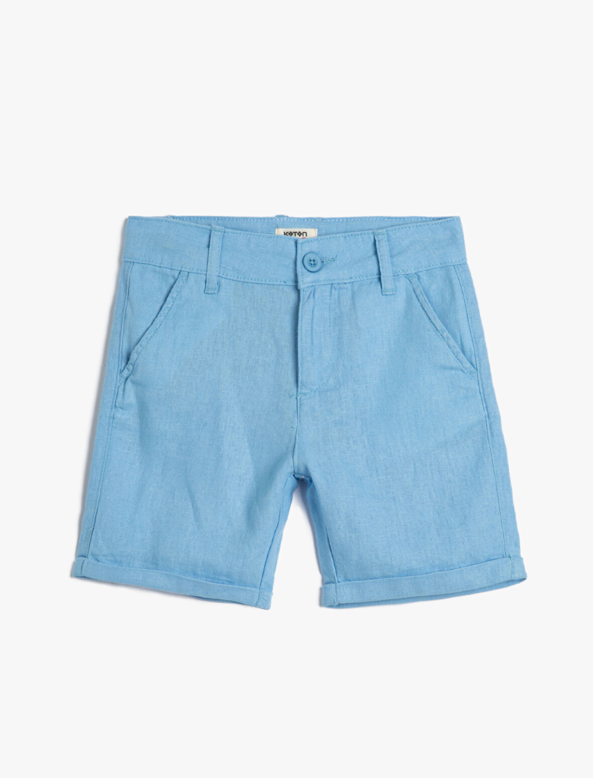 Keten Şort Düğmeli Cepli