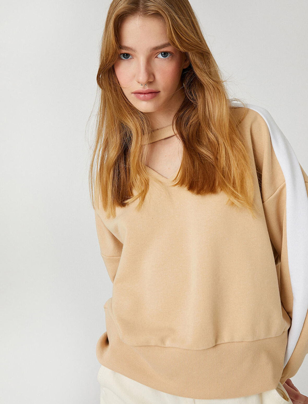 Bisiklet Yaka Sweatshirt Rahat Kesim Uzun Kollu Ribanalı