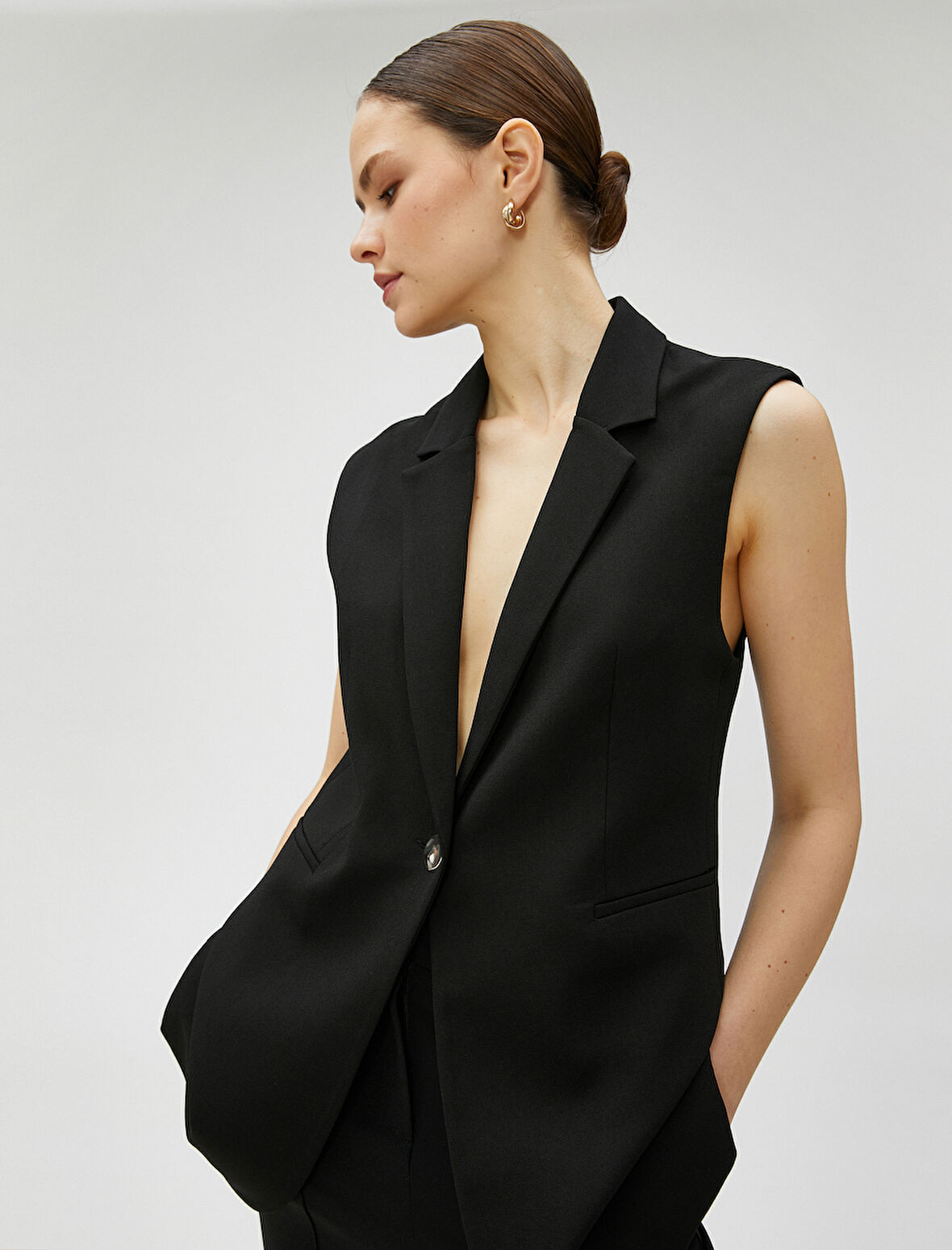 Blazer Yelek Tek Düğmeli Cep Detaylı