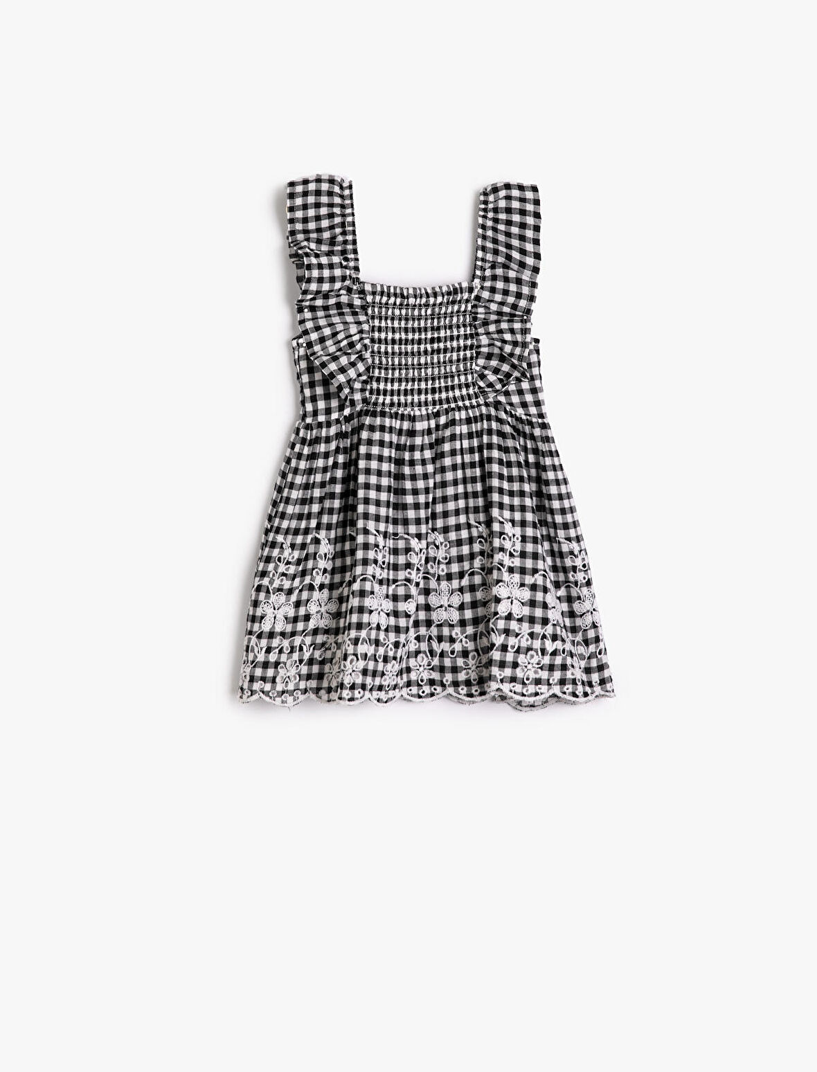 Elbise Askılı Fırfırlı Gipeli Çiçek İşlemeli Pamuklu