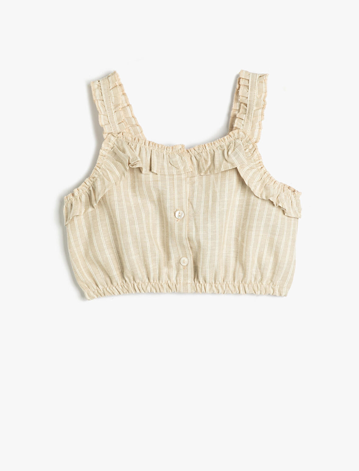 Crop Bluz Askılı Fırfırlı Düğmeli