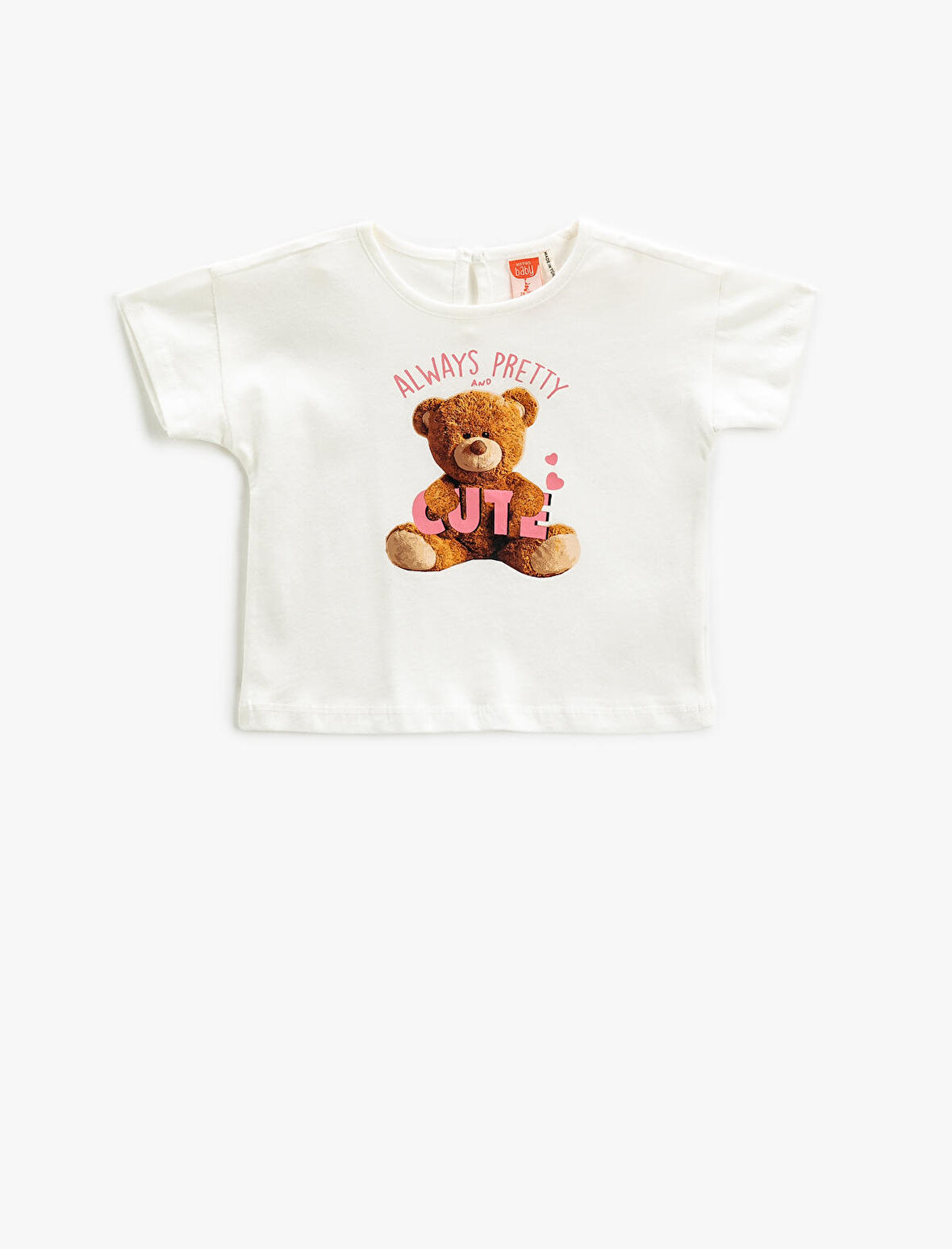 Kısa Kollu Tişört Bisiklet Yaka  Ayıcık Baskılı