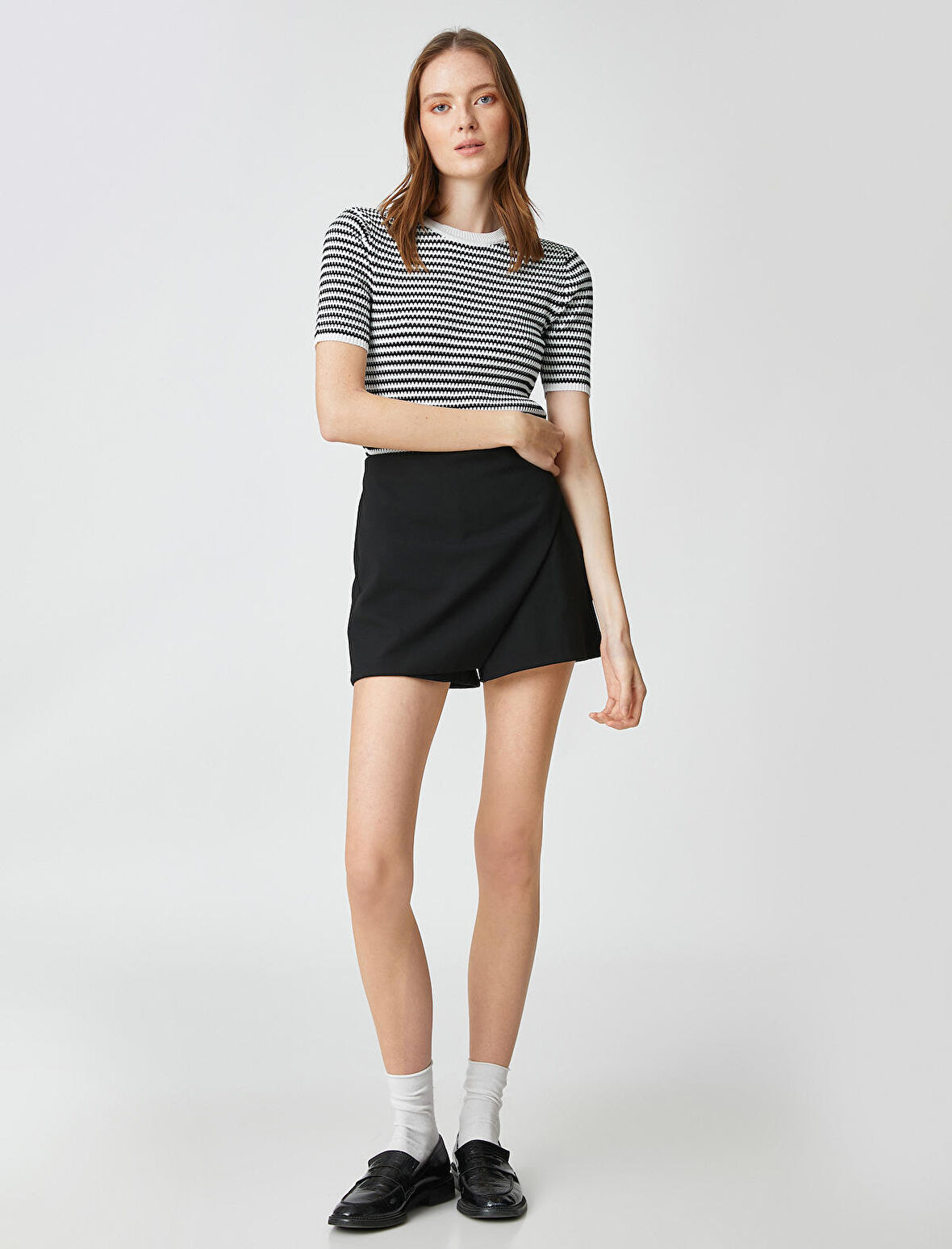 Kısa Kollu Triko Kazak Bisiklet Yaka