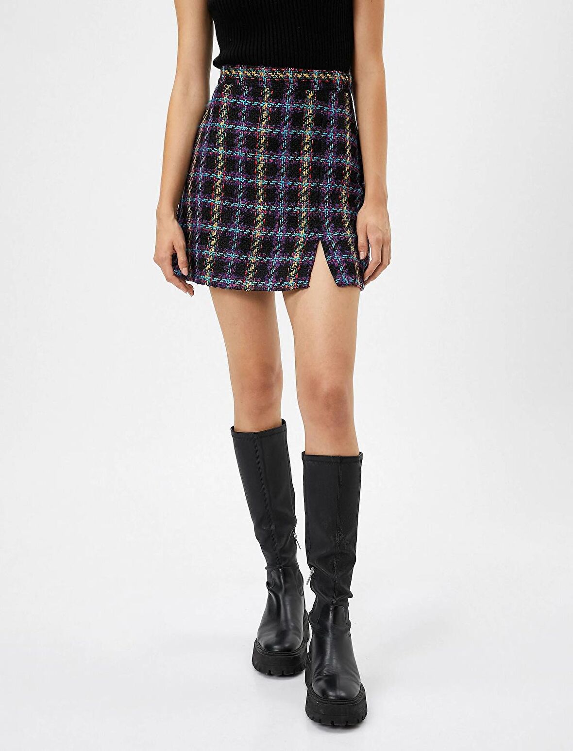 4WAL40005IW Koton Kadın  Etek SİYAH EKOSE