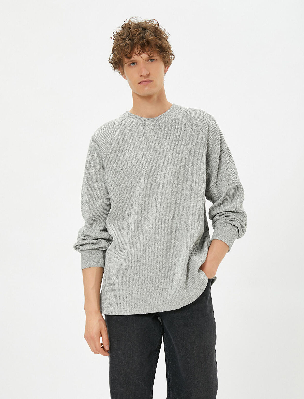 Bisiklet Yaka Kazak Dar Kesim Kırçıllı Uzun Kollu 