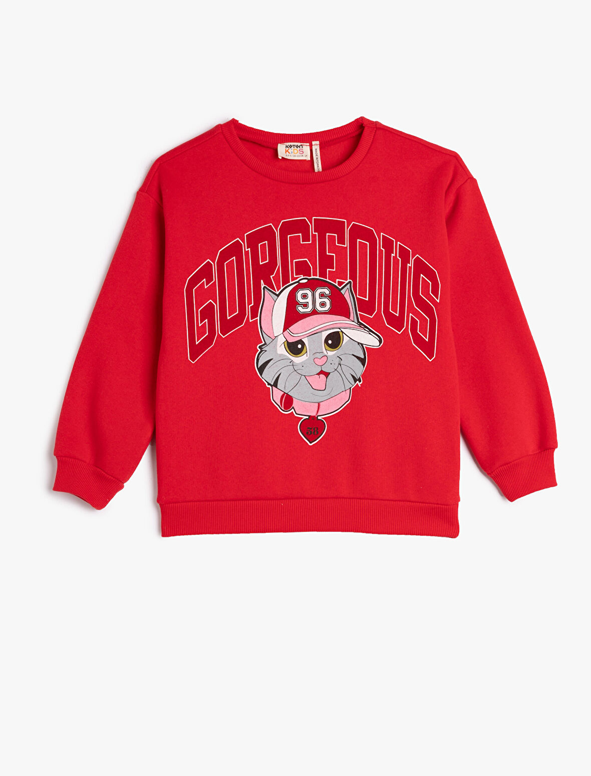 Sweatshirt Bisiklet Yaka Kedi Baskılı