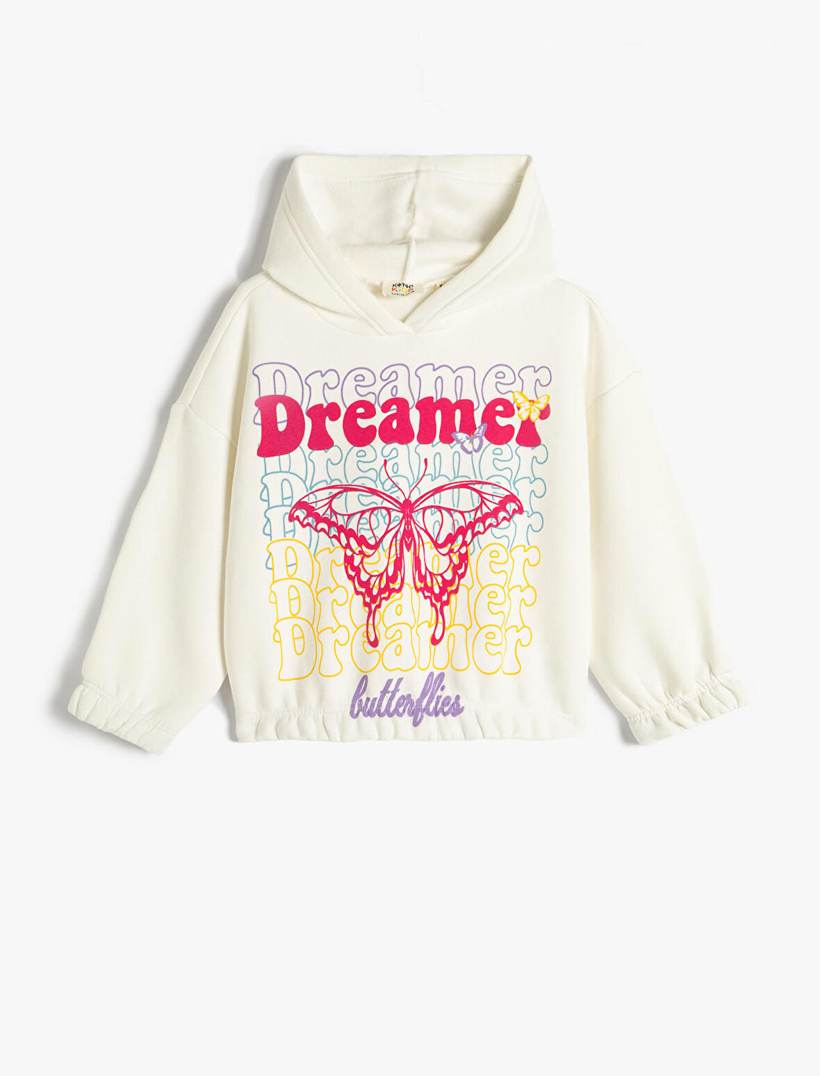 Sweatshirt Kapşonlu Kelebek Baskılı Pamuklu 