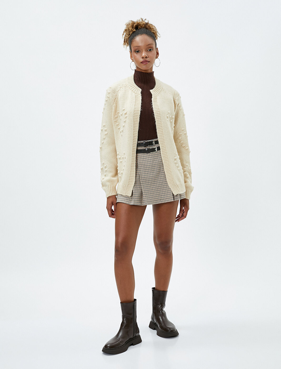 Örgü Hırka Yuvarlak Yaka Uzun Kollu